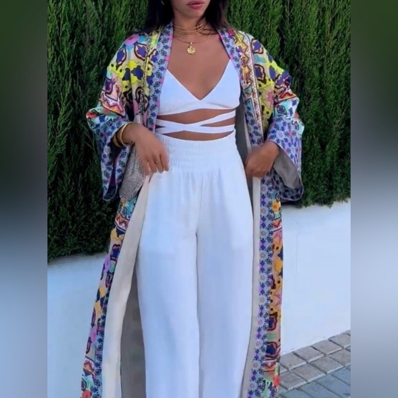 Colorful Kimono Robe by ZARA Size XS Oversized Brand New Silky Satin Feel - Picture 8 of 13